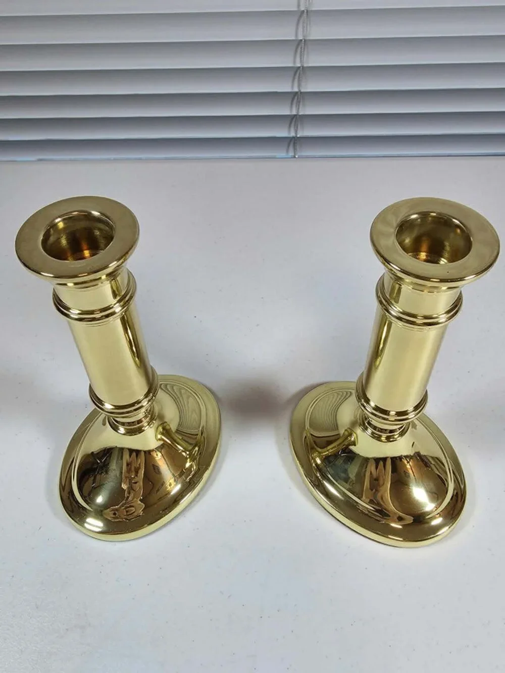 BALDWIN SOLID POLISHED BRASS CANDLESTICKS OVAL BASE 5.5